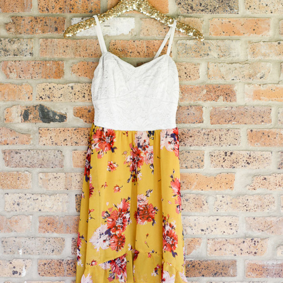 yellow floral high low dress